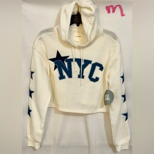 NYC Star-Embellished White and Blue Hoodie